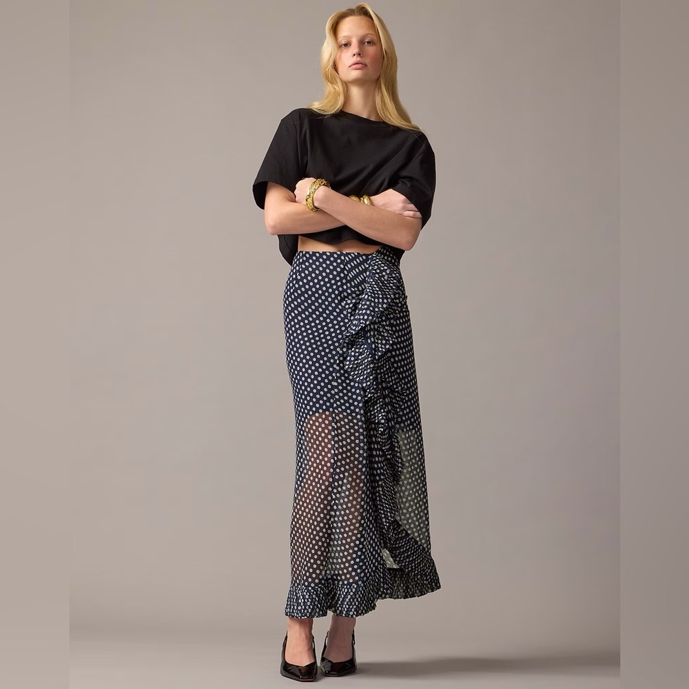 J.Crew Collection chiffon ruffle skirt in dot BY894